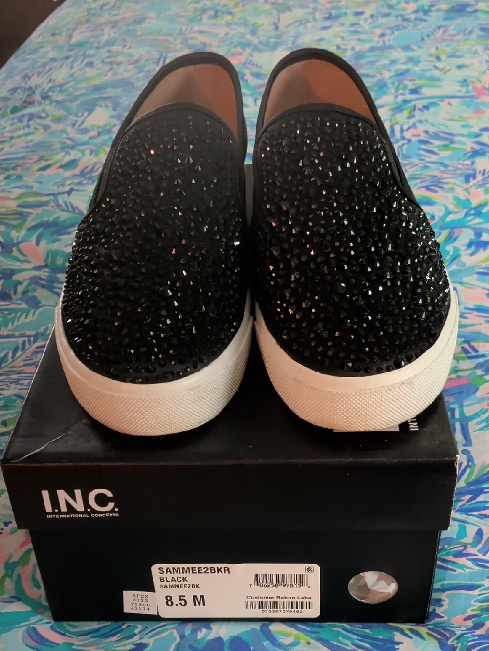 INC International Concepts Black Crystal-Embellished Slip-On Sneakers